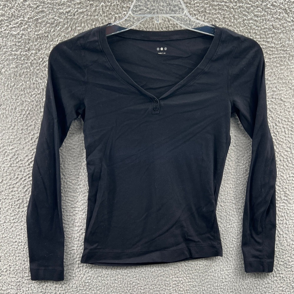 Three Dots Womens Minimalist Henley Top M Stretch Fitted Capsule Casual Layering